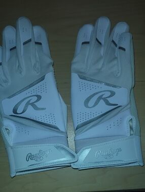 Rawlings White Youth Batting Gloves with Gray Accents